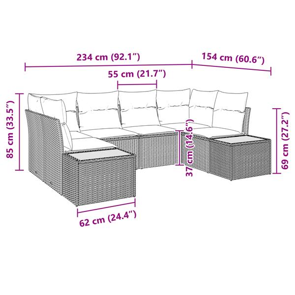 Grote foto vidaxl 6 delige tuinsofa set met kussens zwart poly rattan acacia tuin en terras tuinmeubelen