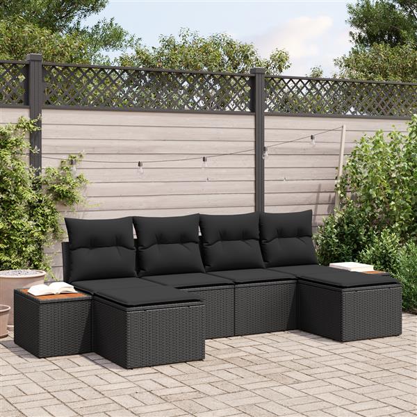 Grote foto vidaxl 6 delige tuinsofa set met kussens zwart poly rattan acacia tuin en terras tuinmeubelen