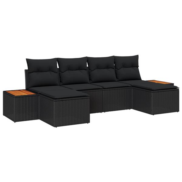 Grote foto vidaxl 6 delige tuinsofa set met kussens zwart poly rattan acacia tuin en terras tuinmeubelen