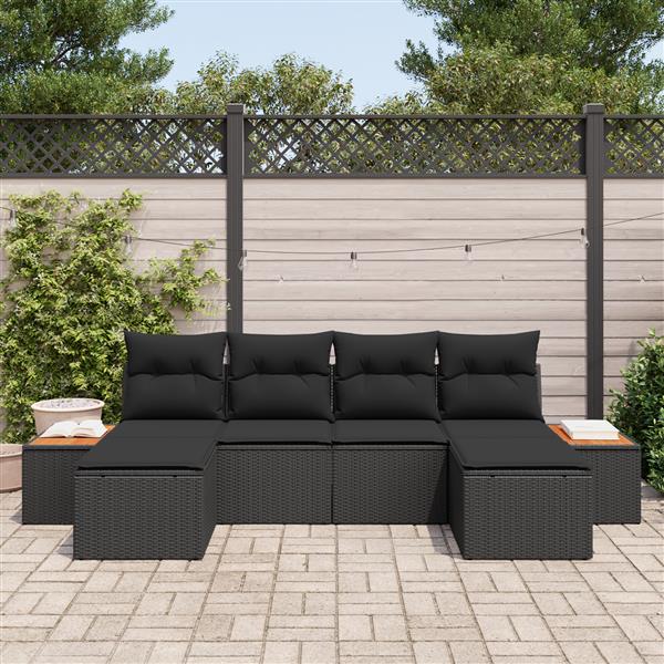 Grote foto vidaxl 6 delige tuinsofa set met kussens zwart poly rattan acacia tuin en terras tuinmeubelen