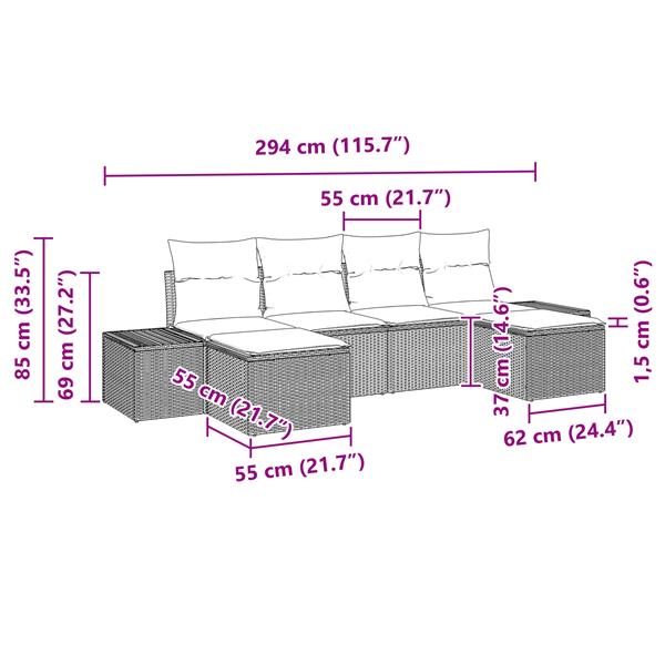 Grote foto vidaxl 6 delige tuinsofa set met kussens zwart poly rattan acacia tuin en terras tuinmeubelen
