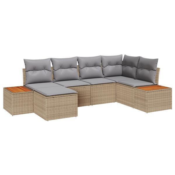Grote foto vidaxl 6 delige tuinset met kussens in beige poly rattan en acacia tuin en terras tuinmeubelen