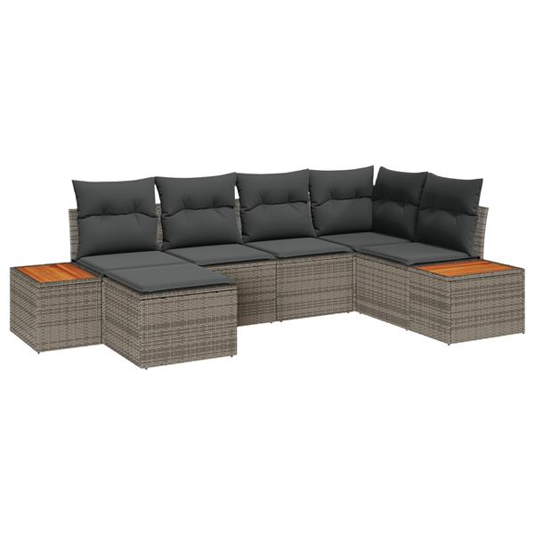 Grote foto vidaxl 6 delige tuinset met kussens grijs poly rattan acacia tuin en terras tuinmeubelen