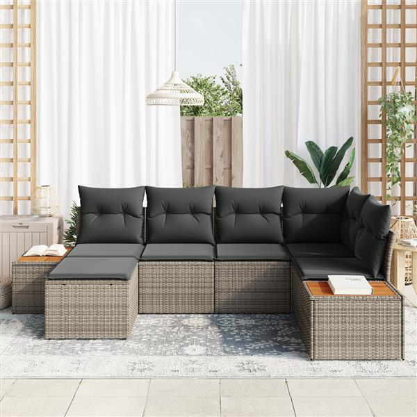 Grote foto vidaxl 6 delige tuinset met kussens grijs poly rattan acacia tuin en terras tuinmeubelen