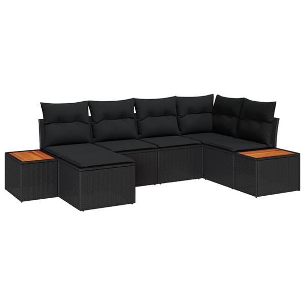 Grote foto vidaxl 6 delige tuinsofa set met kussens in zwart poly rattan en acacia tuin en terras tuinmeubelen