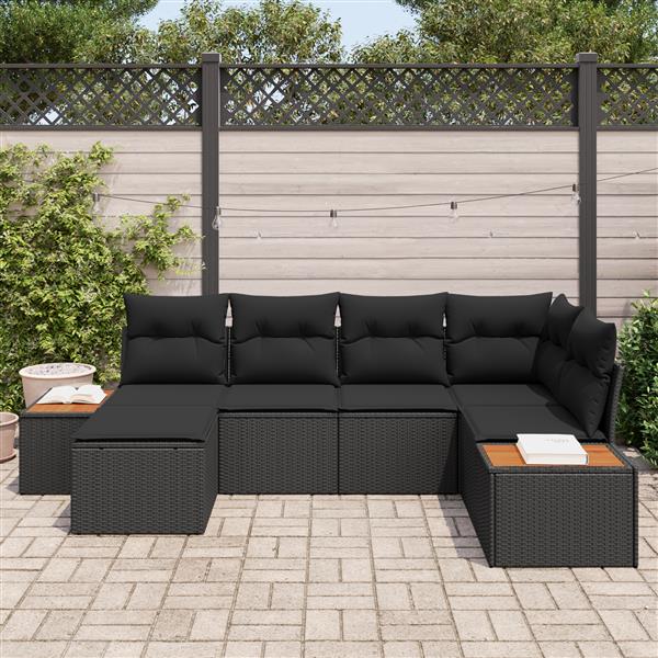 Grote foto vidaxl 6 delige tuinsofa set met kussens in zwart poly rattan en acacia tuin en terras tuinmeubelen