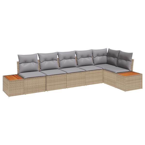 Grote foto vidaxl 6 delige tuinset met kussens in beige poly rattan en acacia tuin en terras tuinmeubelen