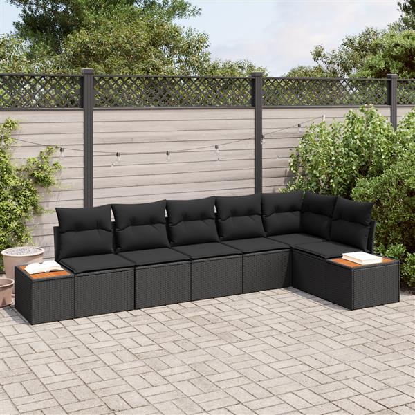 Grote foto vidaxl 6 delige tuinset met kussens zwart poly rattan acacia tuin en terras tuinmeubelen