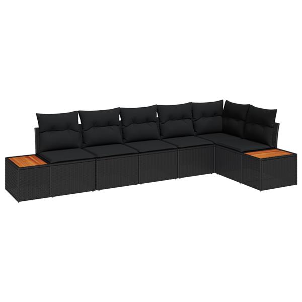 Grote foto vidaxl 6 delige tuinset met kussens zwart poly rattan acacia tuin en terras tuinmeubelen