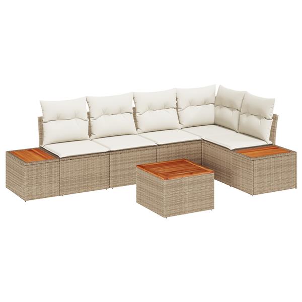 Grote foto vidaxl 6 delige tuinbankset met kussens in beige poly rattan en acacia tuin en terras tuinmeubelen