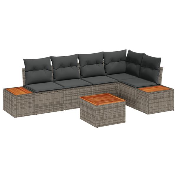 Grote foto vidaxl 6 delige tuinsofa set met kussens grijs poly rattan en acaciahout tuin en terras tuinmeubelen