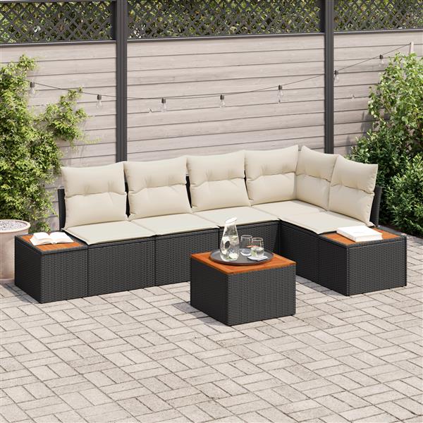 Grote foto vidaxl 6 delige tuinsofa set met kussens zwart poly rattan acacia tuin en terras tuinmeubelen
