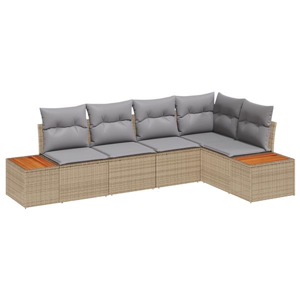 Grote foto vidaxl 5 delige ligbedset met kussens beige poly rattan acacia tuin en terras tuinmeubelen