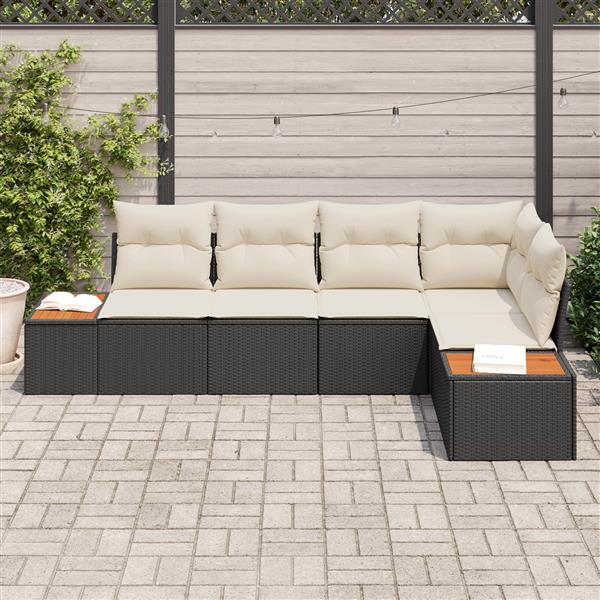 Grote foto vidaxl 5 delige tuinset met kussens zwart poly rattan acacia tuin en terras tuinmeubelen