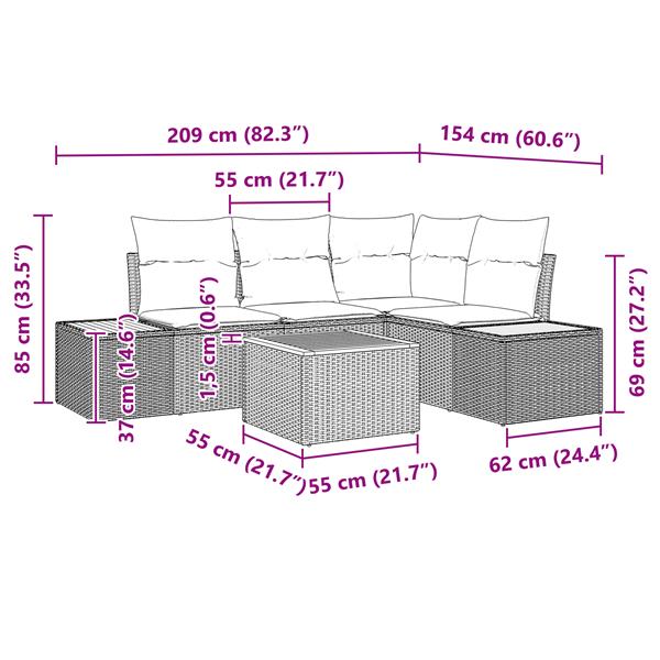 Grote foto vidaxl 5 delige tuinset met kussens in beige poly riet en acacia tuin en terras tuinmeubelen