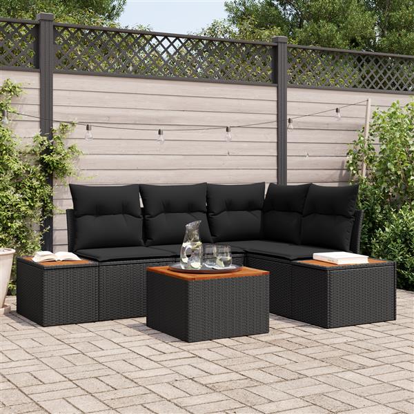 Grote foto vidaxl 5 delige tuinset met kussens zwart poly rattan acacia tuin en terras tuinmeubelen