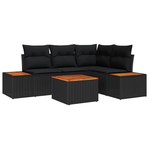 Grote foto vidaxl 5 delige tuinset met kussens zwart poly rattan acacia tuin en terras tuinmeubelen