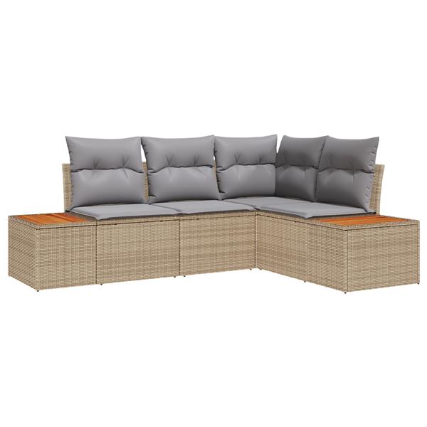 Grote foto vidaxl 4 delige tuinset met kussens in beige van poly rattan en acacia tuin en terras tuinmeubelen
