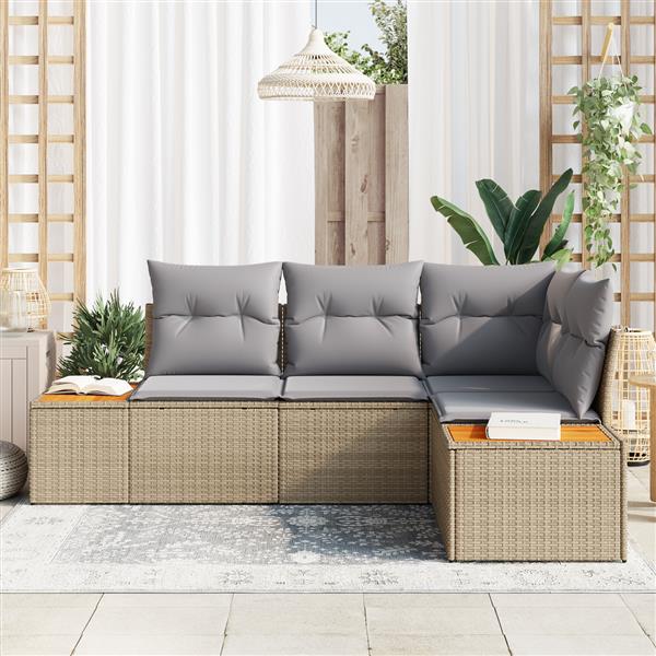 Grote foto vidaxl 4 delige tuinset met kussens in beige van poly rattan en acacia tuin en terras tuinmeubelen