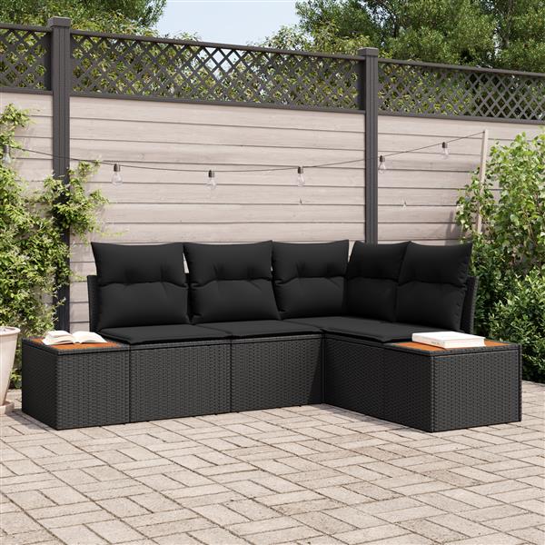 Grote foto vidaxl 4 delige tuinbankset met kussens zwart poly rattan en acacia tuin en terras tuinmeubelen