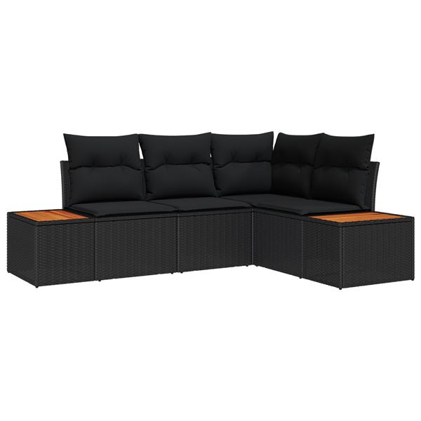 Grote foto vidaxl 4 delige tuinbankset met kussens zwart poly rattan en acacia tuin en terras tuinmeubelen