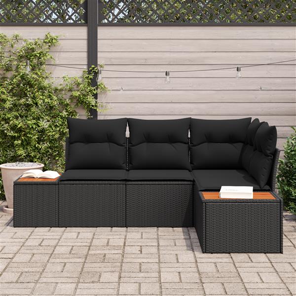 Grote foto vidaxl 4 delige tuinbankset met kussens zwart poly rattan en acacia tuin en terras tuinmeubelen