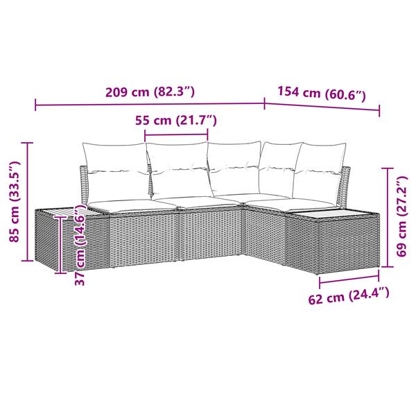Grote foto vidaxl 4 delige tuinbankset met kussens zwart poly rattan en acacia tuin en terras tuinmeubelen