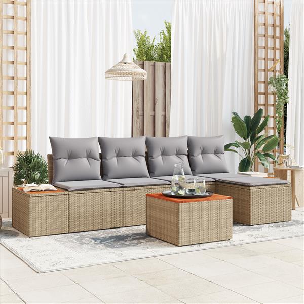 Grote foto vidaxl 6 delige tuinset met kussens beige poly rattan acacia tuin en terras tuinmeubelen