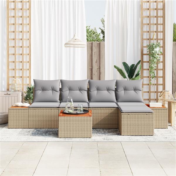 Grote foto vidaxl 6 delige tuinset met kussens beige poly rattan acacia tuin en terras tuinmeubelen