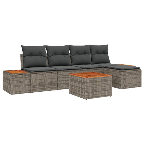 Grote foto vidaxl 6 delige tuinsofa set met kussens in het grijs van poly rattan en acacia tuin en terras tuinmeubelen