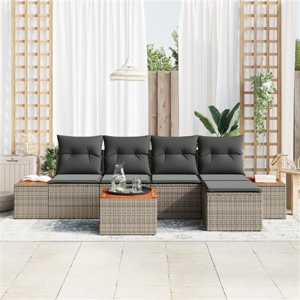 Grote foto vidaxl 6 delige tuinsofa set met kussens in het grijs van poly rattan en acacia tuin en terras tuinmeubelen