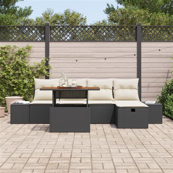 Grote foto vidaxl 6 delige tuinbankenset met kussens poly rattan zwart tuin en terras tuinmeubelen