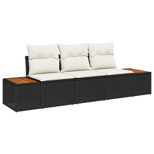 Grote foto vidaxl 3 delige tuinbankenset met kussens poly rattan acacia zwart tuin en terras tuinmeubelen