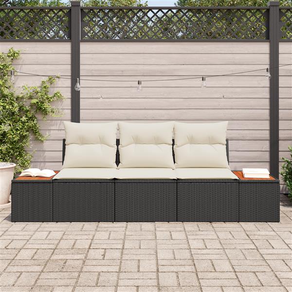 Grote foto vidaxl 3 delige tuinbankenset met kussens poly rattan acacia zwart tuin en terras tuinmeubelen