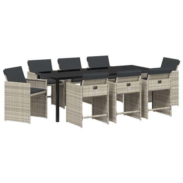 Grote foto vidaxl 9 delige tuinset met kussens poly rattan lichtgrijs tuin en terras tuinmeubelen