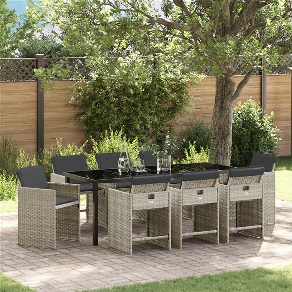 Grote foto vidaxl 9 delige tuinset met kussens poly rattan lichtgrijs tuin en terras tuinmeubelen