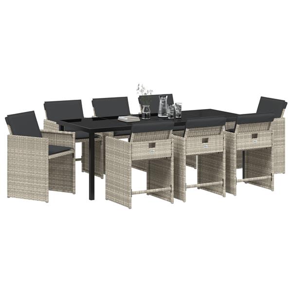 Grote foto vidaxl 9 delige tuinset met kussens poly rattan lichtgrijs tuin en terras tuinmeubelen