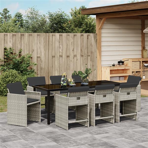Grote foto vidaxl 9 delige tuinset met kussens poly rattan lichtgrijs tuin en terras tuinmeubelen