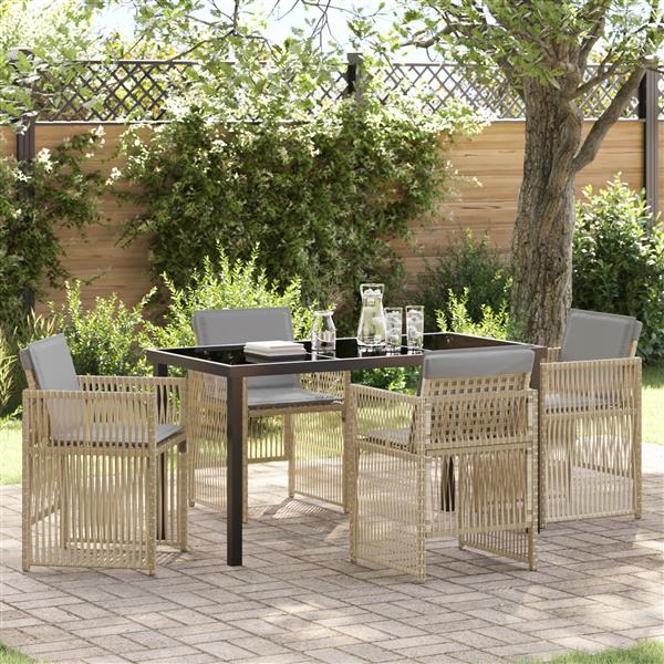 Grote foto vidaxl 5 delige tuinset met kussens poly rattan beige tuin en terras tuinmeubelen
