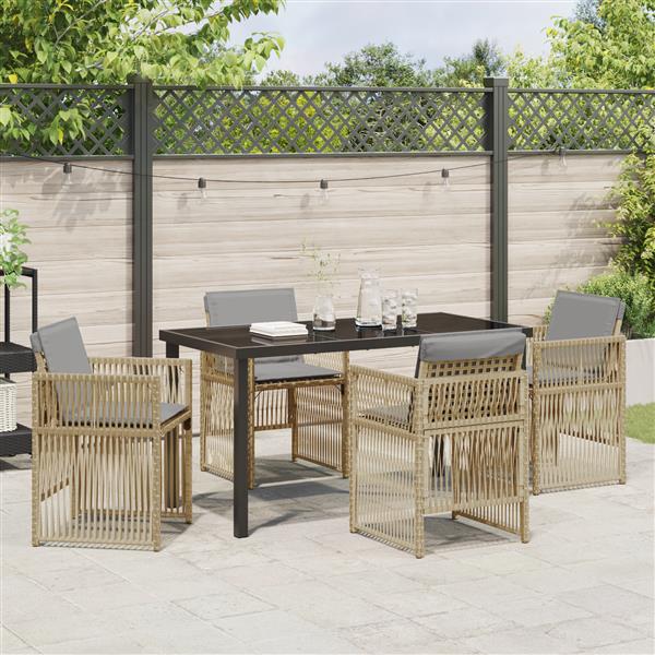 Grote foto vidaxl 5 delige tuinset met kussens poly rattan beige tuin en terras tuinmeubelen