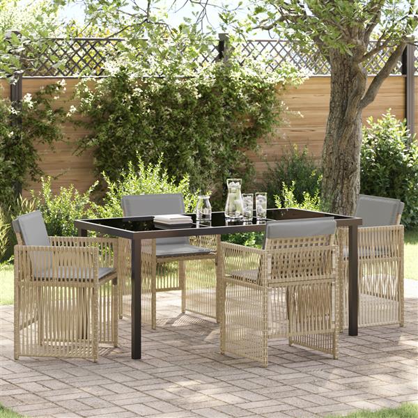Grote foto vidaxl 5 delige tuinset met kussens poly rattan beige tuin en terras tuinmeubelen