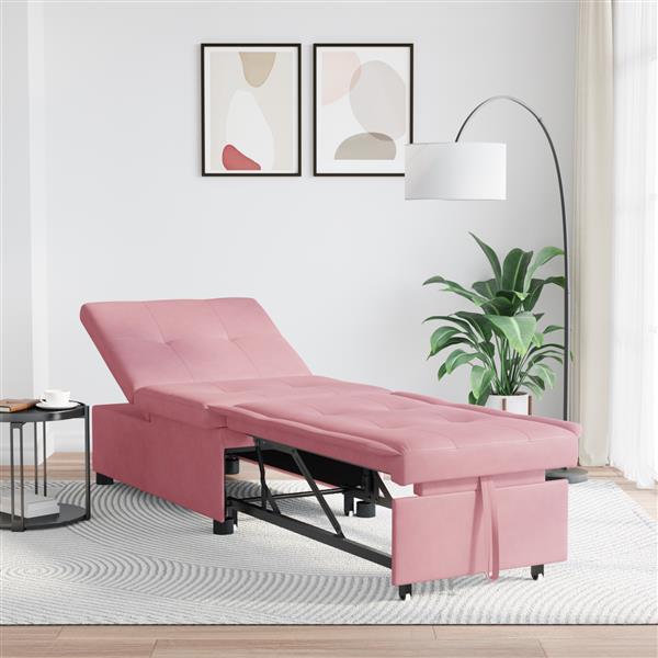 Grote foto vidaxl 3 in 1 sofa bed uittrekmodel roze fluweel huis en inrichting bankstellen