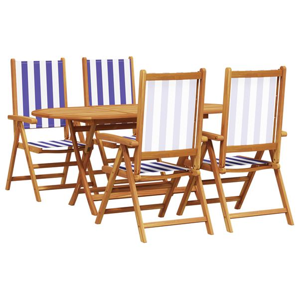 Grote foto vidaxl 5 delige tuin set met eettafel in blauw en wit van massief acaciahout tuin en terras tuinmeubelen
