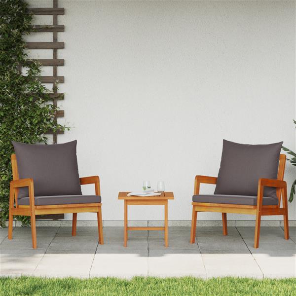 Grote foto vidaxl 3 delige bistroset met kussens massief acaciahout tuin en terras tuinmeubelen