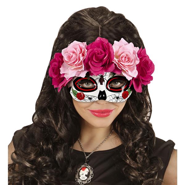 Grote foto oogmasker dia de los muertos met rode rose rozen verzamelen overige verzamelingen