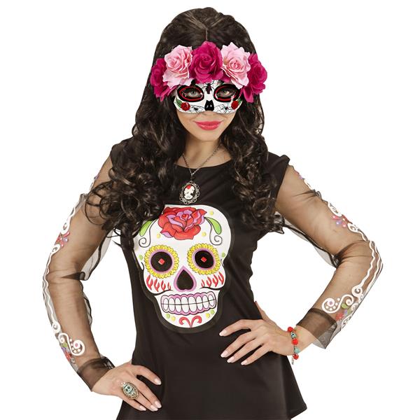 Grote foto oogmasker dia de los muertos met rode rose rozen verzamelen overige verzamelingen