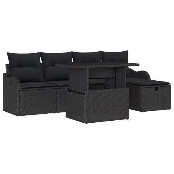 Grote foto vidaxl 6 delige tuinbankenset met kussens poly rattan zwart tuin en terras tuinmeubelen