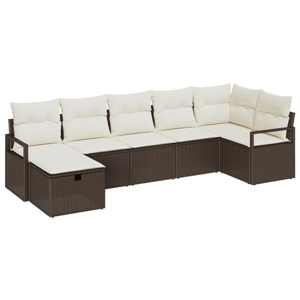 Grote foto vidaxl 7 delige tuinbankenset met kussens poly rattan bruin tuin en terras tuinmeubelen