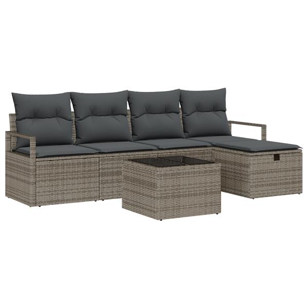 Grote foto vidaxl 6 delige tuinbankenset met kussens poly rattan grijs tuin en terras tuinmeubelen