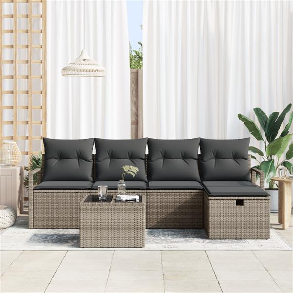 Grote foto vidaxl 6 delige tuinbankenset met kussens poly rattan grijs tuin en terras tuinmeubelen